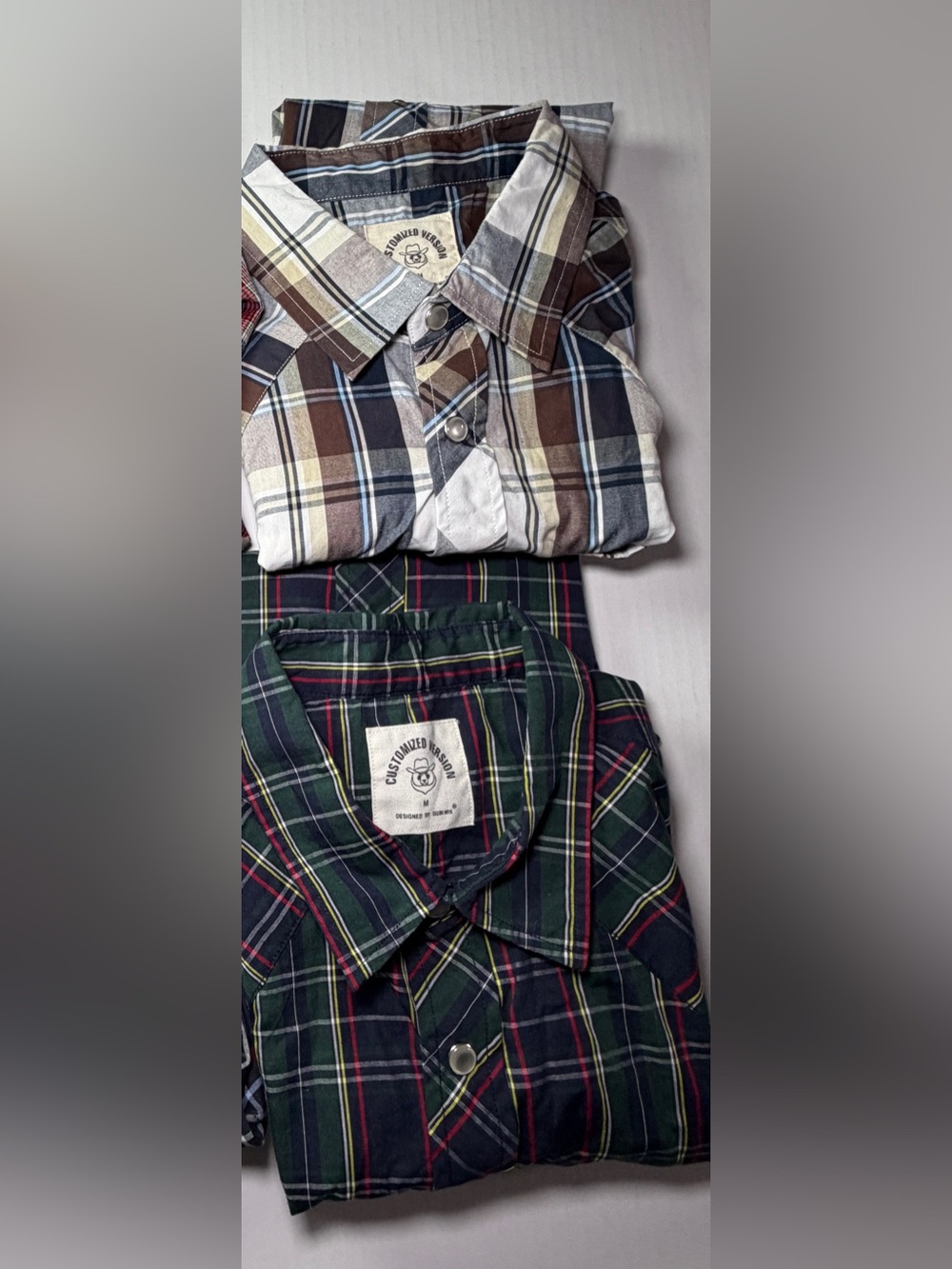 2 Customized Version Western Pearl Snap Shirts Mens Medium Plaid Bundle Dubinik